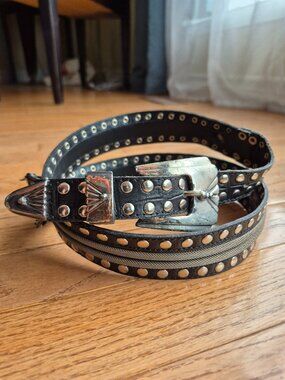 Vintage Bolliver Italian Studded Leather Belt M/L Black